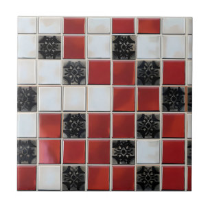 Red White Small Tile Pattern Fliese