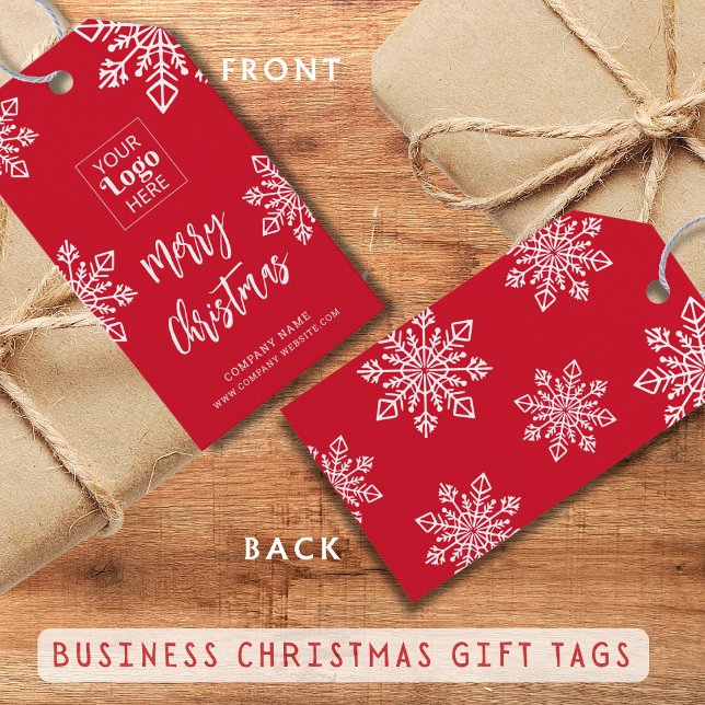 Red White Snowflake Company Logo Frohe Weihnachten Geschenkanhänger (Von Creator hochgeladen)