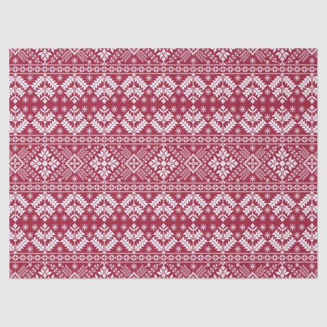 Red & White Snowflake & Floral Fair Isle Christmas Seidenpapier (Vorderseite)