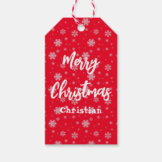 Red White Snowflake Modern Frohe Weihnachten Geschenkanhänger (Vorderseite)