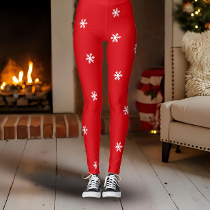 Red White Snowflake Muster Weihnachtsfeiertag Leggings