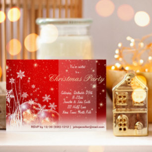 Red & White Snowflake Ornament Weihnachten Party Einladung