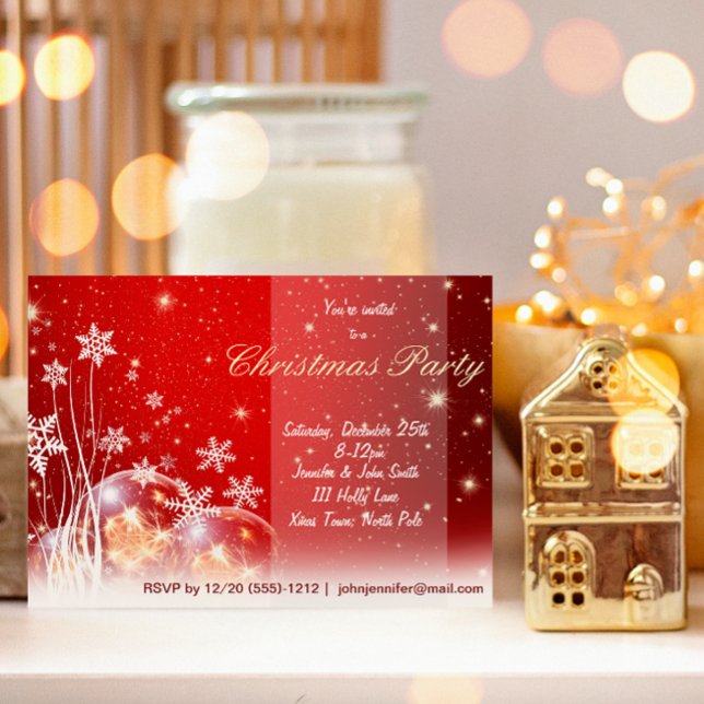 Red & White Snowflake Ornament Weihnachten Party Einladung (Von Creator hochgeladen)