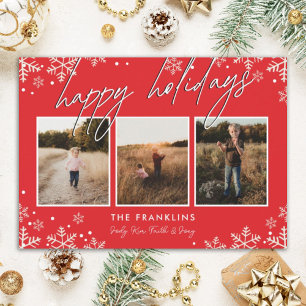 Red & White Snowflake Script Happy Holidays Foto Feiertagskarte