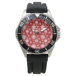 Red & White Snowflake Weihnachten Klassisches Must Armbanduhr
