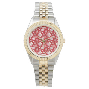 Red & White Snowflake Weihnachten Klassisches Must Armbanduhr