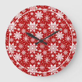 Red & White Snowflake Weihnachten Klassisches Must Große Wanduhr