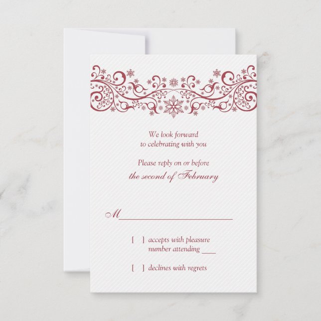 Red White Snowflake Winter Wedding Repair Card Einladung (Vorderseite)