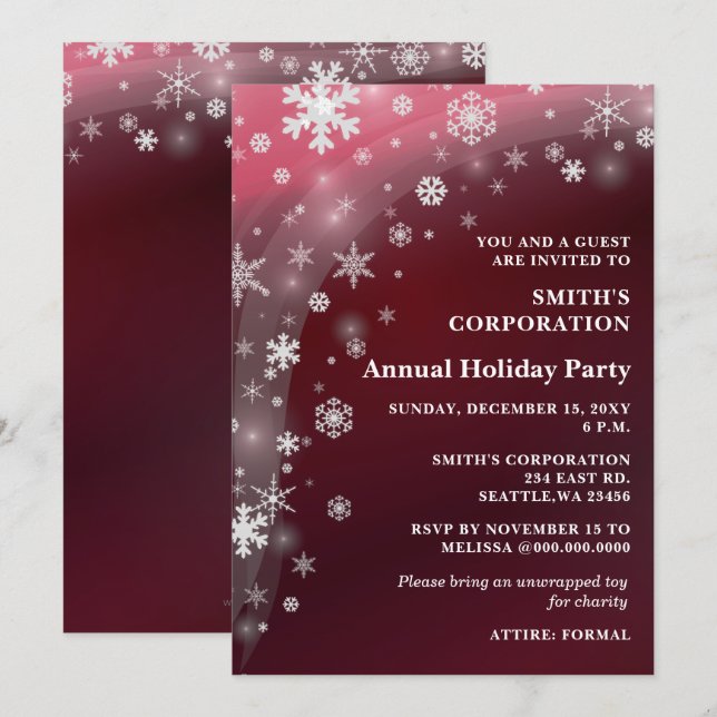 Red White Snowflakes Corporate Holiday Party Einladung (Vorne/Hinten)