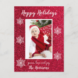 Red White Snowflakes Foto Happy Feiertagspostkarte