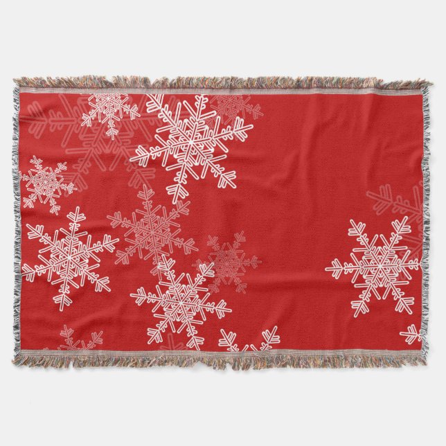Red White Snowflakes Minimalistisch Weihnachten Decke (Vorderseite)
