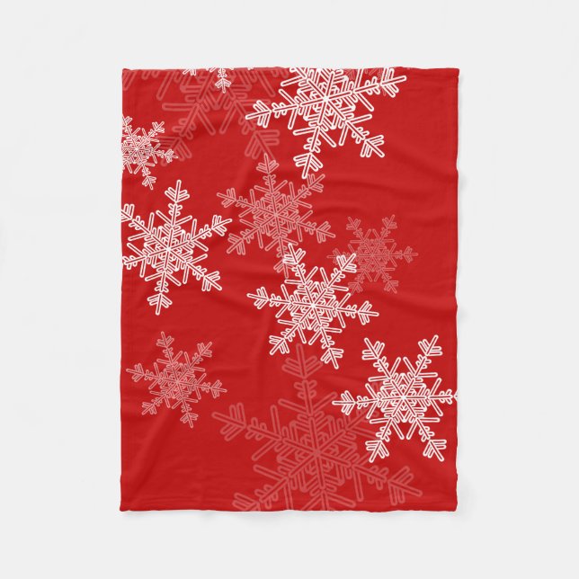 Red White Snowflakes Minimalistisch Weihnachten Fleecedecke (Vorderseite)