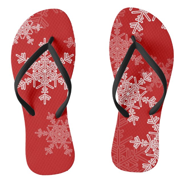Red White Snowflakes Minimalistisch Weihnachten Flip Flops (Fußbett)