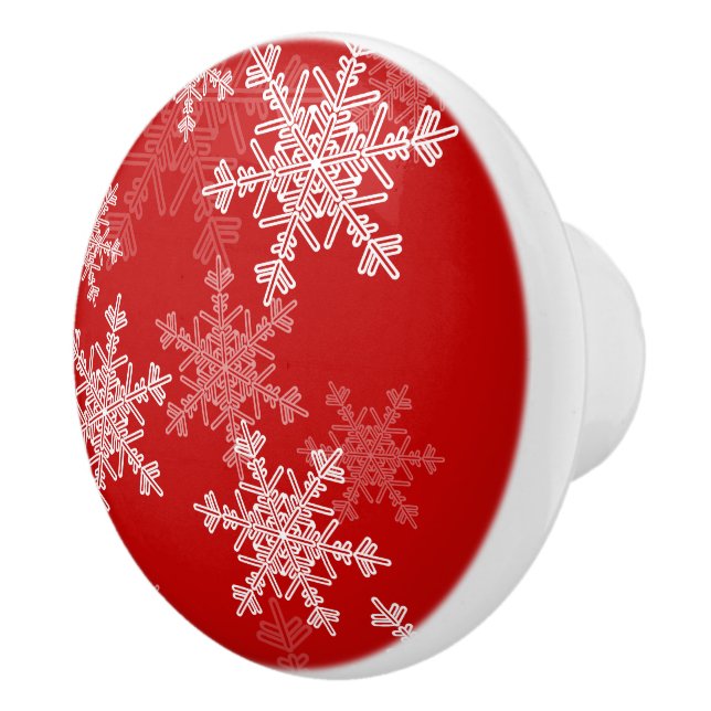 Red White Snowflakes Minimalistisch Weihnachten Keramikknauf (Rechts)