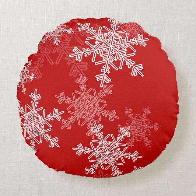 Red White Snowflakes Minimalistisch Weihnachten Rundes Kissen (Vorderseite)