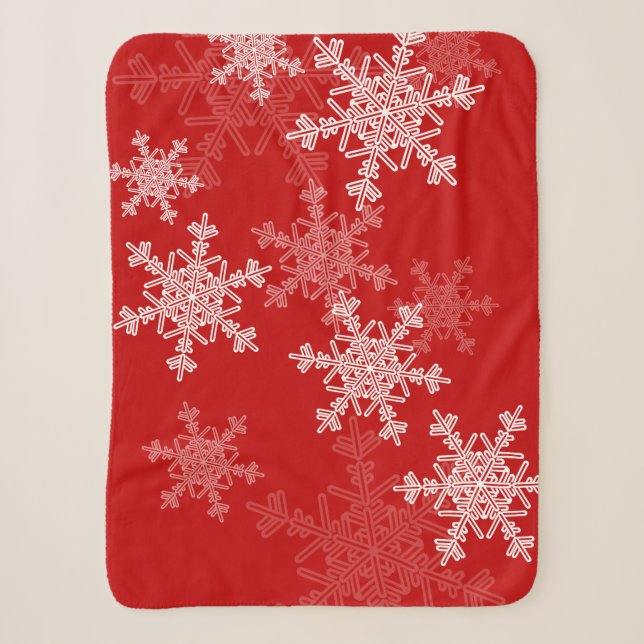 Red White Snowflakes Minimalistisch Weihnachten Sherpadecke (Vorderseite)