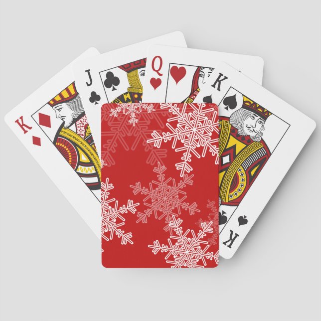 Red White Snowflakes Minimalistisch Weihnachten Spielkarten (Rückseite)