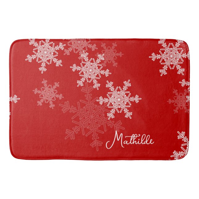 Red White Snowflakes Minimalistischer Weihnachtsna Badematte (Vorderseite)