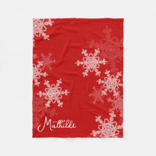 Red White Snowflakes Minimalistischer Weihnachtsna Fleecedecke