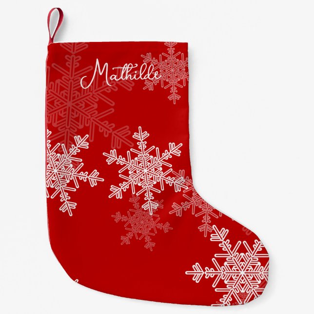 Red White Snowflakes Minimalistischer Weihnachtsna Kleiner Weihnachtsstrumpf (Vorderseite)