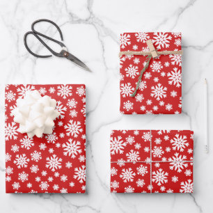 Red White Snowflakes Weihnachtsfeiertag Geschenkpapier Set