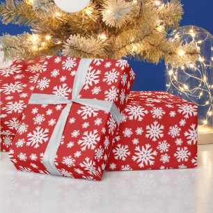 Red White Snowflakes Weihnachtsfeiertage Wrapping  Geschenkpapier