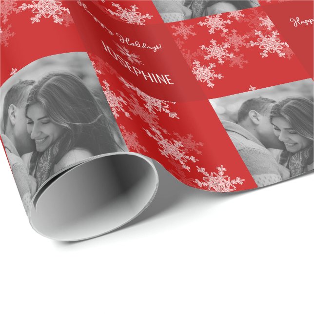 Red White Snowlfake Minimalistisches Foto Weihnach Geschenkpapier (Rolleneckpunkt)