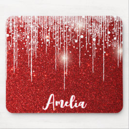 Red White Snowy Snowflake Ihr Name Mousepad