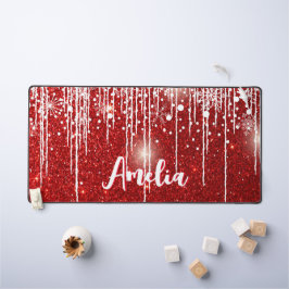 Red White Snowy Snowflake Ihr Name Schreibtischunterlage