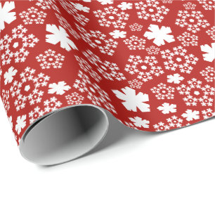 Red & White Star & Snowflake Muster Geschenkpapier