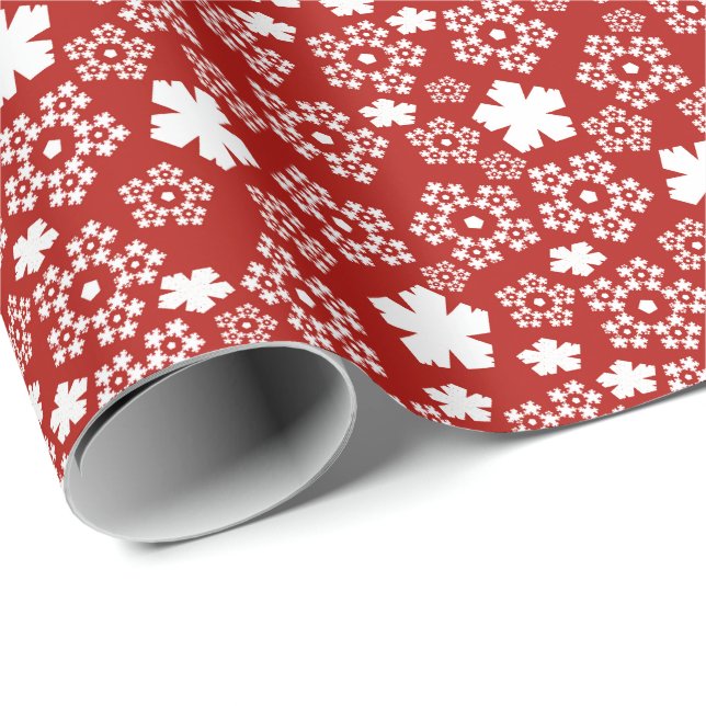 Red & White Star & Snowflake Muster Geschenkpapier (Rolleneckpunkt)