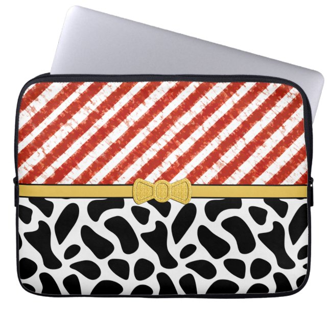 Red White Stripe Black Pattern Laptopschutzhülle (Vorderseite)