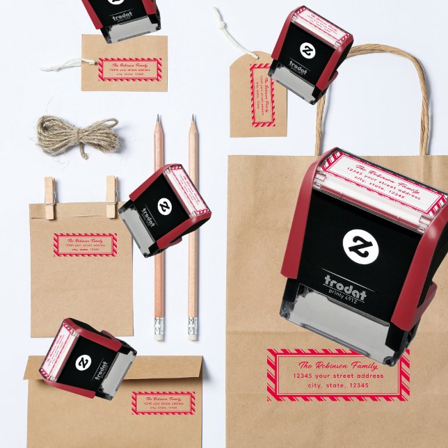 Red White Stripe Candy Cane Rücksendeadresse Permastempel (Von Creator hochgeladen)