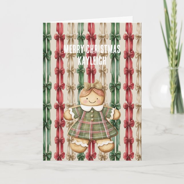 Red White Stripes Christmas Ribbons Gingerbread   Karte (Vorderseite)
