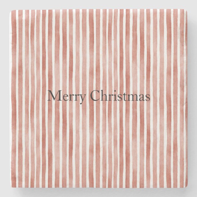 Red White Stripes Christmas Steinuntersetzer (Vorderseite)