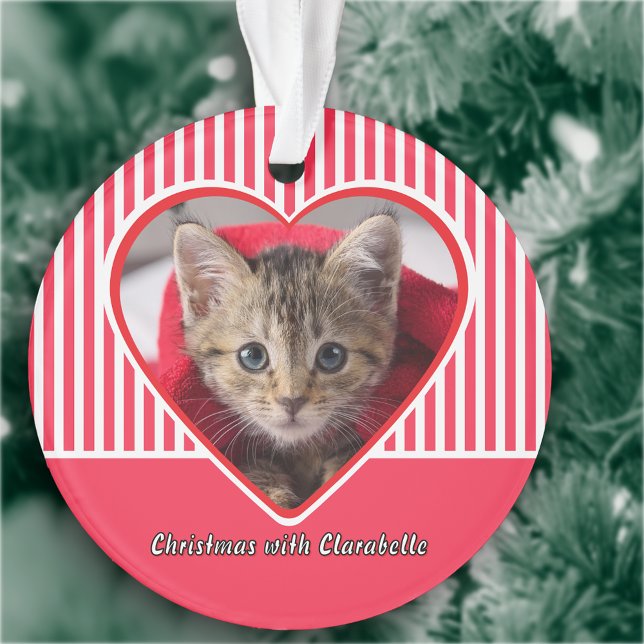 Red & White Stripes Custom Cat Photo Heart Holiday (Créateur téléchargé)