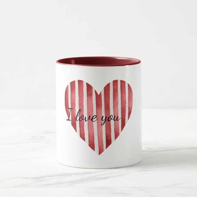 Red White Stripes Heart Love Tasse (Zentrum)