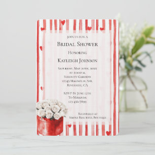 Red White Stripes Hearts Rose Brautparty Einladung