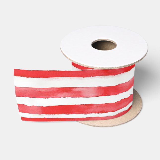 Red White Stripes Weihnachten Satinband (Spule)