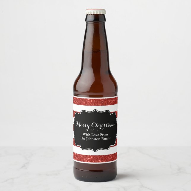 Red White Stripes Weihnachts Custom Biere Label Bierflaschenetikett (Vorderseite)
