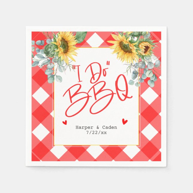 Red White Sunflower I Do GRILLEN Wedding Napkins Serviette (Vorderseite)
