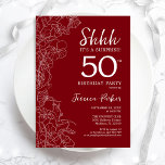Red White Surprise 50. Geburtstag Einladung<br><div class="desc">Red White Überraschung 50. Geburtstag Einladung. Minimalistisches modernes feminines Design mit botanischen Akzenten und Typografie-Script-Schriftart. Einfache florale Einladungskarte perfekt für eine stilvolle weibliche Überraschung am Tag. Gedruckte Zazzle Einladungen oder Sofortdownload digitalen druckbaren Vorlage.</div>