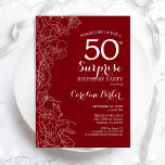 Red White Surprise 50. Geburtstagsparty Einladung<br><div class="desc">Rote weiße Flora Überraschung 50. Geburtstagsparty Einladung. Minimalistisches modernes Design mit botanischen Akzenten und Typografie-Script-Schriftart. Einfache florale Einladungskarte perfekt für eine stilvolle weibliche Überraschung am Tag. Kann für jedes Alter angepasst werden. Gedruckte Zazzle Einladungen oder Sofortdownload digitalen druckbaren Vorlage.</div>