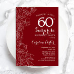 Red White Surprise 60. Geburtstagsparty Einladung<br><div class="desc">Rote weiße Flora Überraschung 60. Geburtstagsparty Einladung. Minimalistisches modernes Design mit botanischen Akzenten und Typografie-Script-Schriftart. Einfache florale Einladungskarte perfekt für eine stilvolle weibliche Überraschung am Tag. Kann für jedes Alter angepasst werden. Gedruckte Zazzle Einladungen oder Sofortdownload digitalen druckbaren Vorlage.</div>