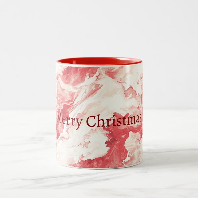 Red White Swirl Christmas Zweifarbige Tasse (Mittel)