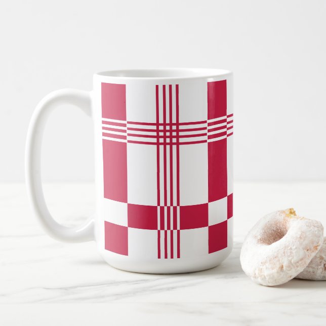 Red White Tartan Karo Kariert Kaffeetasse (Mit Donut)