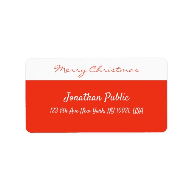 Red White Template Frohe Weihnachtsschrift Adresse Adressaufkleber (Vorne)