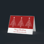 Red White Trees Friend Frohe Weihnachten Karte<br><div class="desc">Frohe Weihnachten für Freundeskarten in modernem Rot mit verzierten Weihnachtsbaumabbildungen.</div>