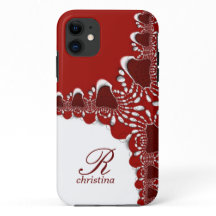 Red White Tribal Lace  Fractals Monogram