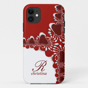 Red White Tribal Lace  Fractals Monogram iPhone 11 Hülle